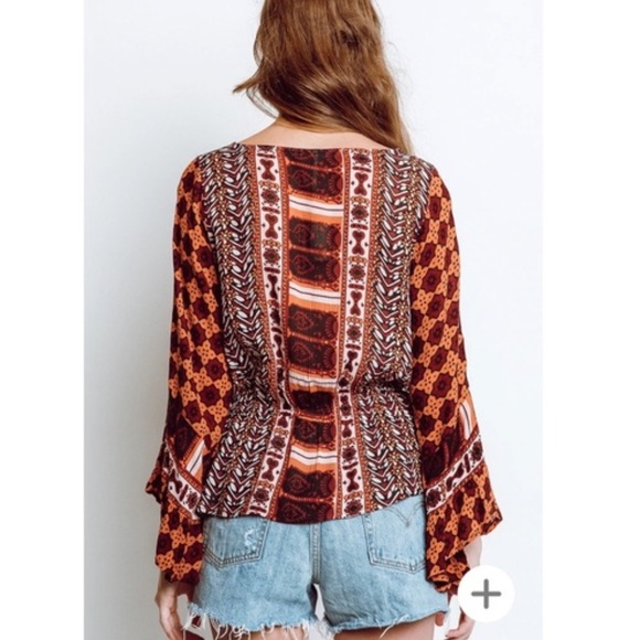Free People NWT Rosalie Bell Sleeve Faux Wrap Blouse - Picture 4 of 9